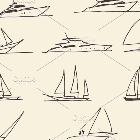 Set of hand drawn boats, main picture.