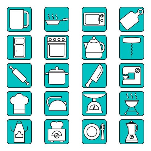 Simple kitchen icons set, main picture.