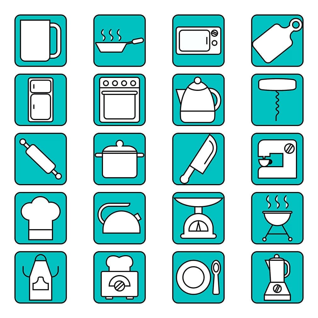 Simple kitchen icons set, main picture.