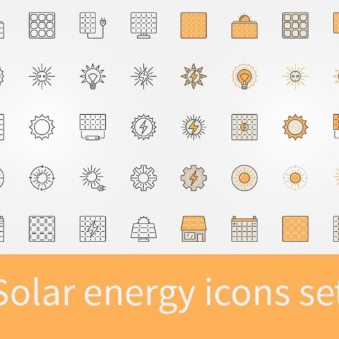 Solar energy icons set, main picture.