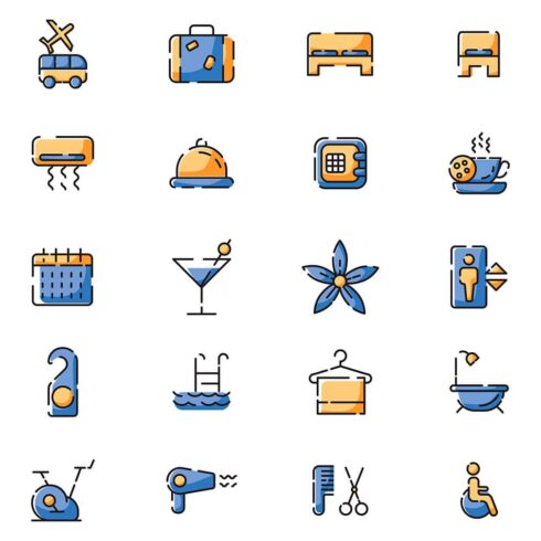 Travel hotel icons set, main picture.