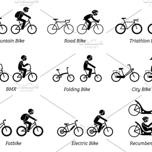 Types of bicycles riders pictogram, main picture.