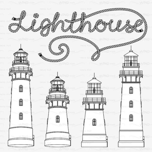 Vector outline lighthouse, main picture.