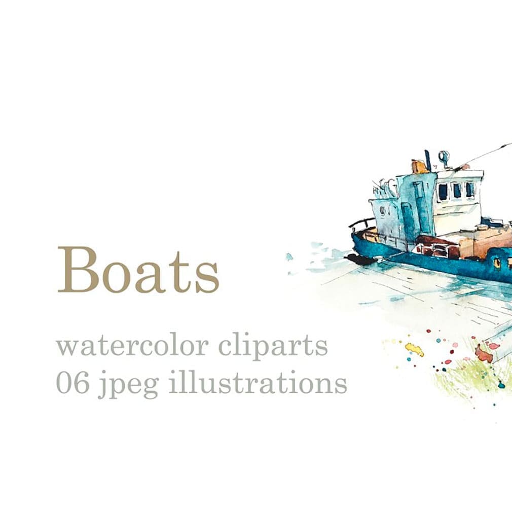 Watercolor boats, main picture.