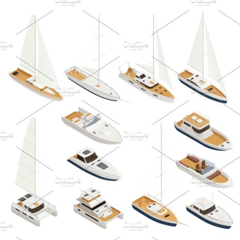 Yachting isometric icon set, main picture.
