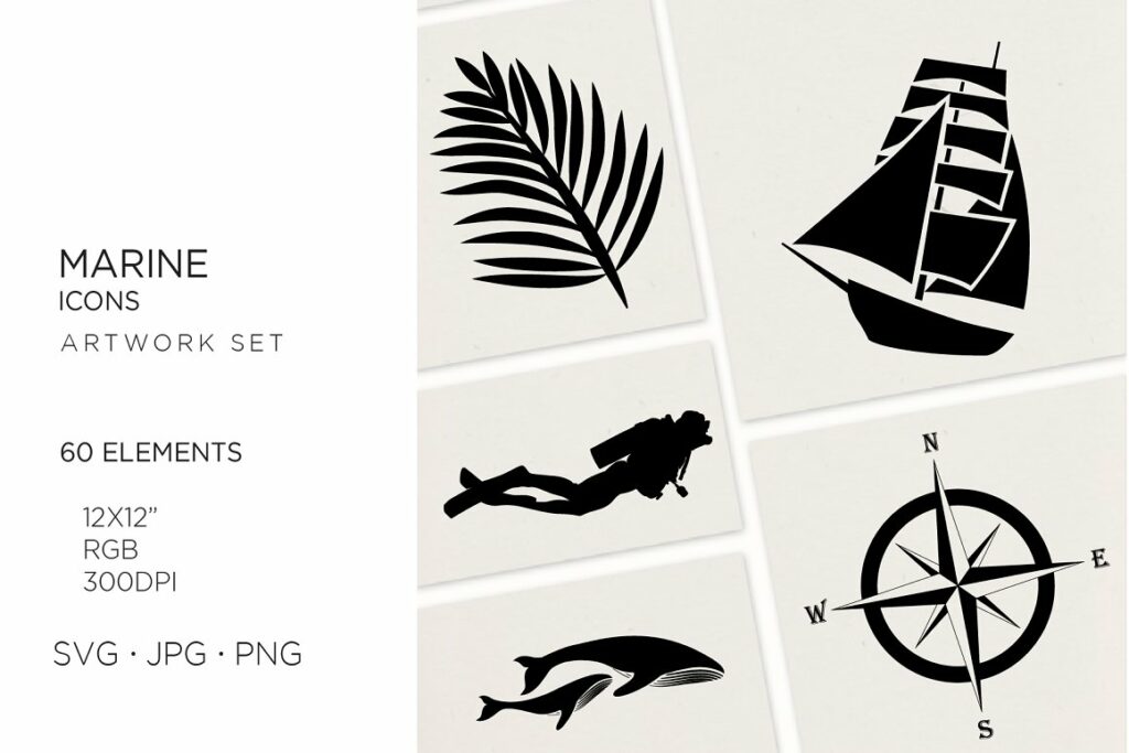 60 Marine Icons Sea Life, Ocean Wave – MasterBundles