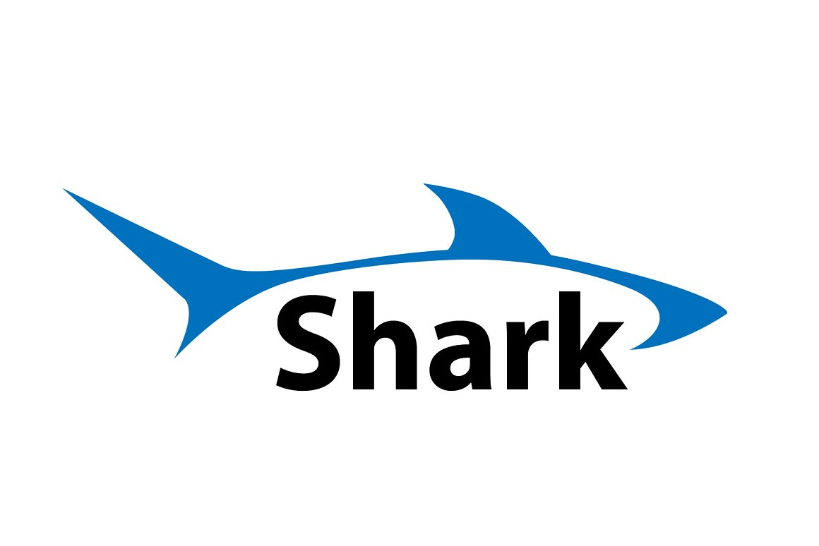 The shark logo is blue and black.