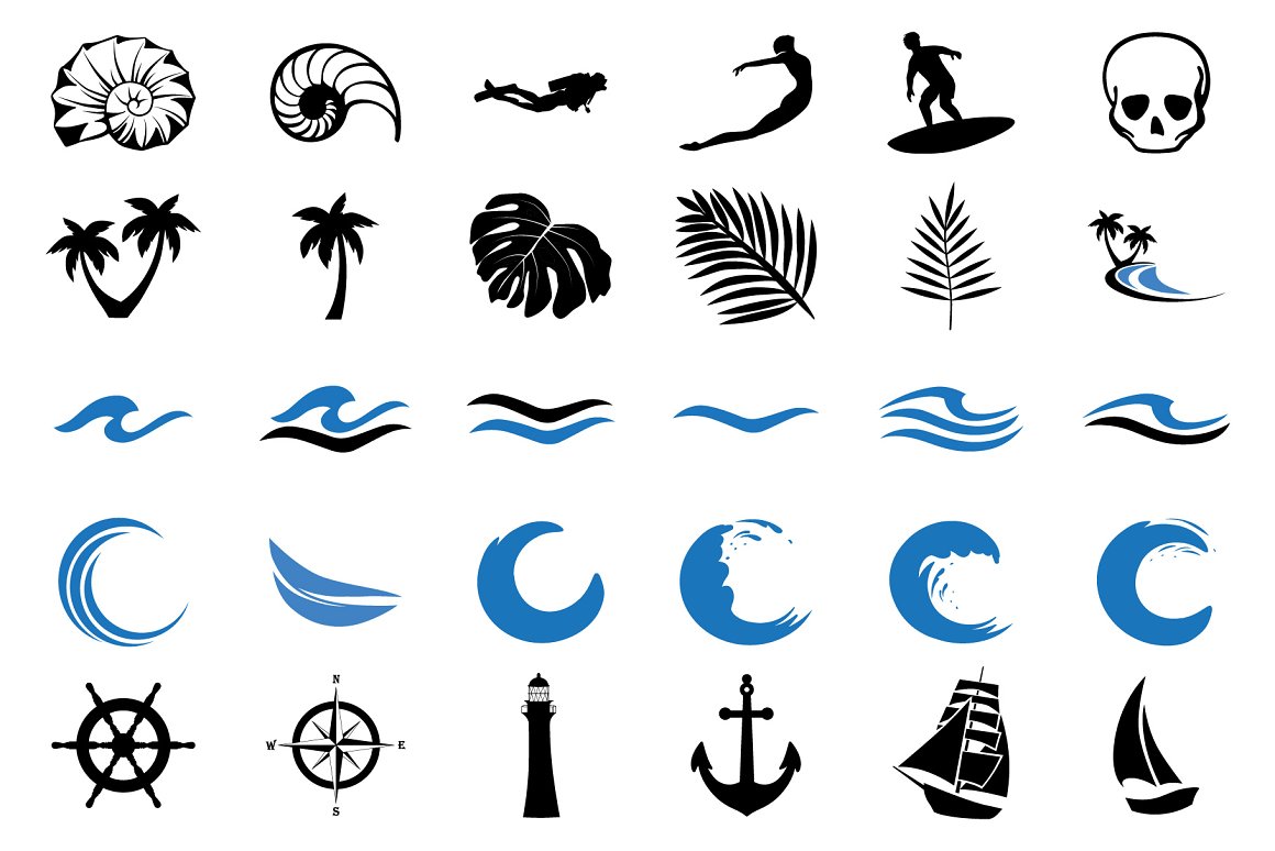 Nautical icons and other images.