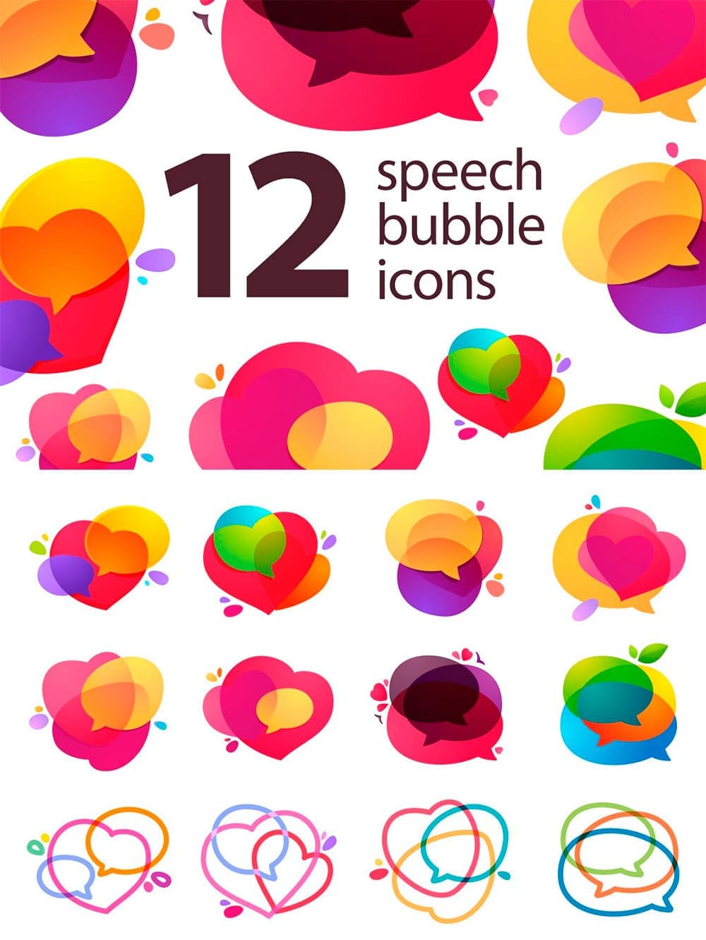 12 speech bubble icons, picture for pinterest.
