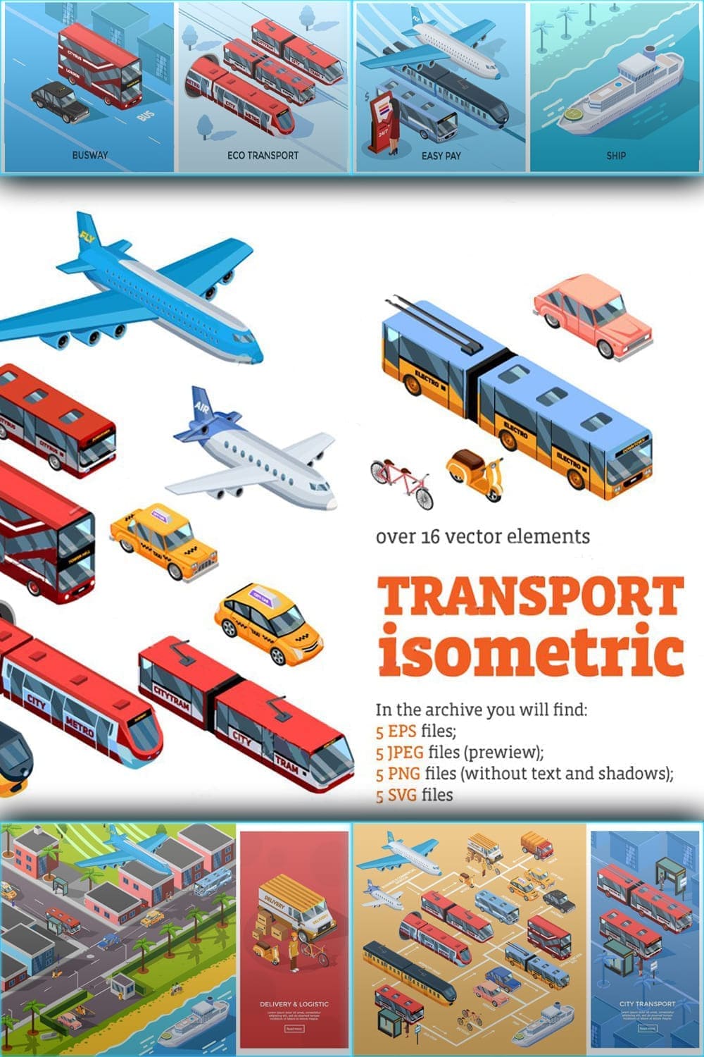 Isometric transport set, picture for pinterest 1000x1500.