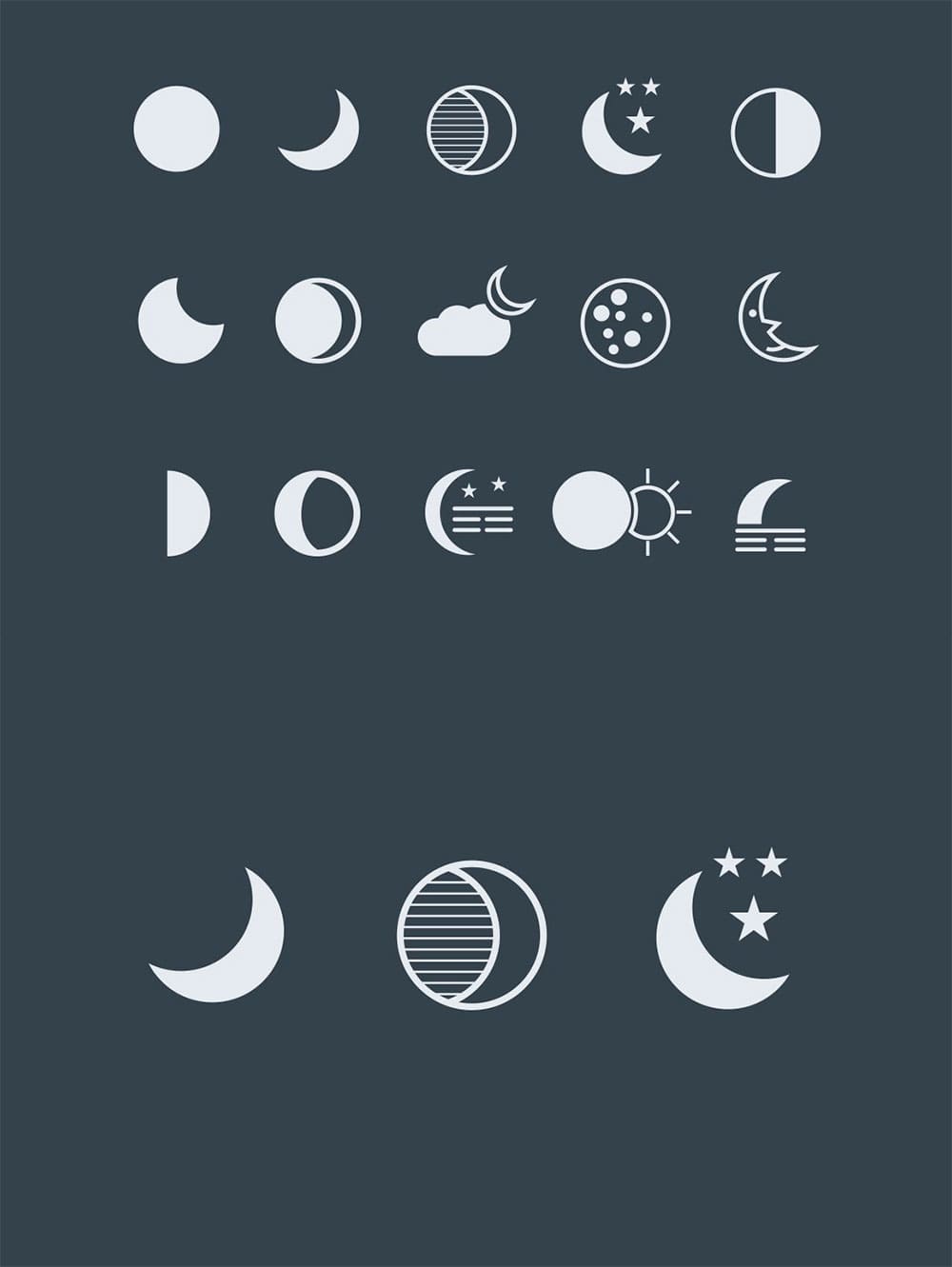 15 moon icons, picture for pinterest.
