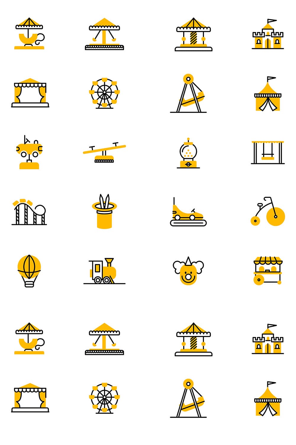 20 amusement circus icons set, picture for pinterest.