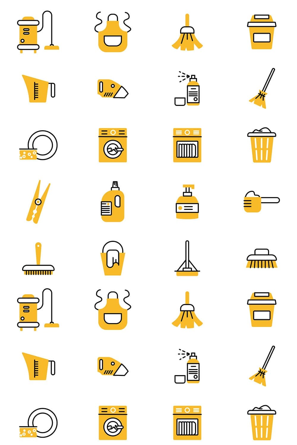 20 cleaning illustrations set, picture for pinterest.