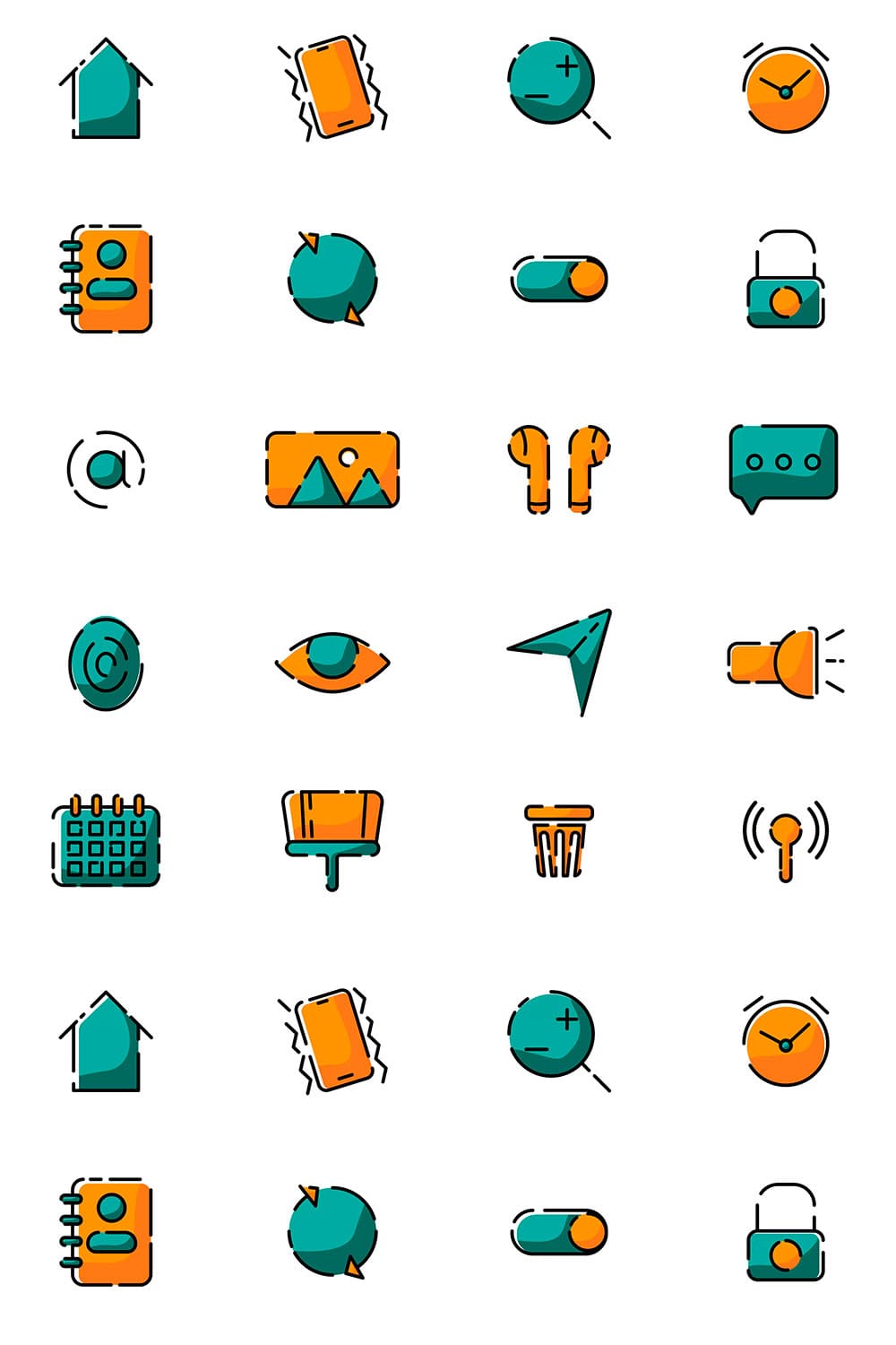 20 colored mobile icons set, picture for pinterest.