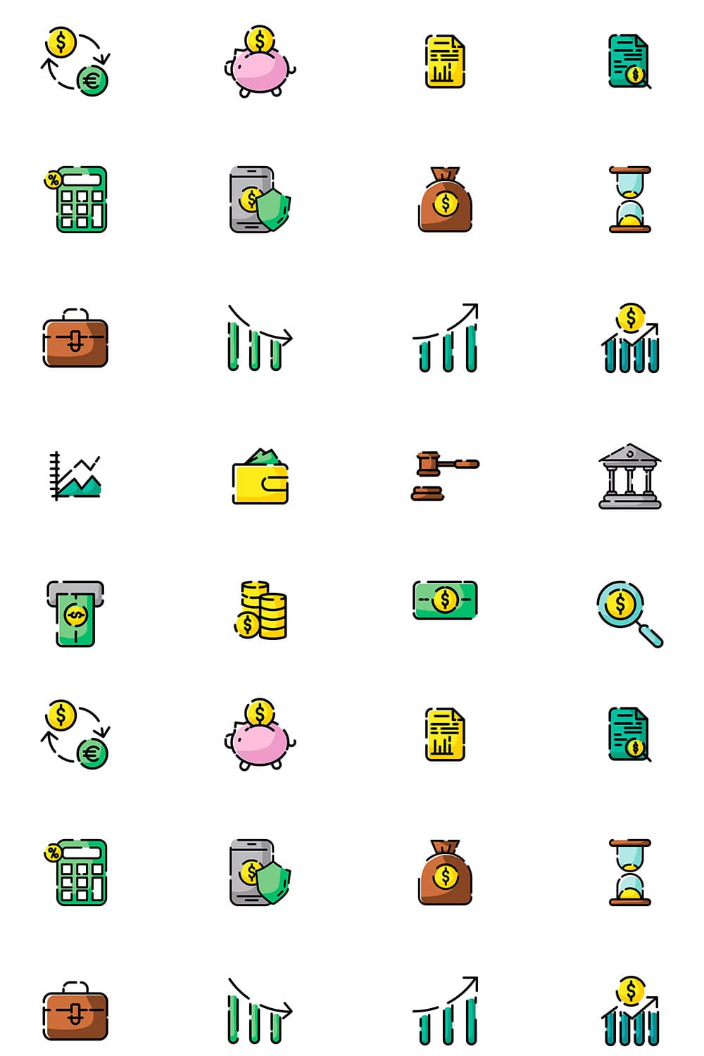 20 colorful banking icons set, picture for pinterest.