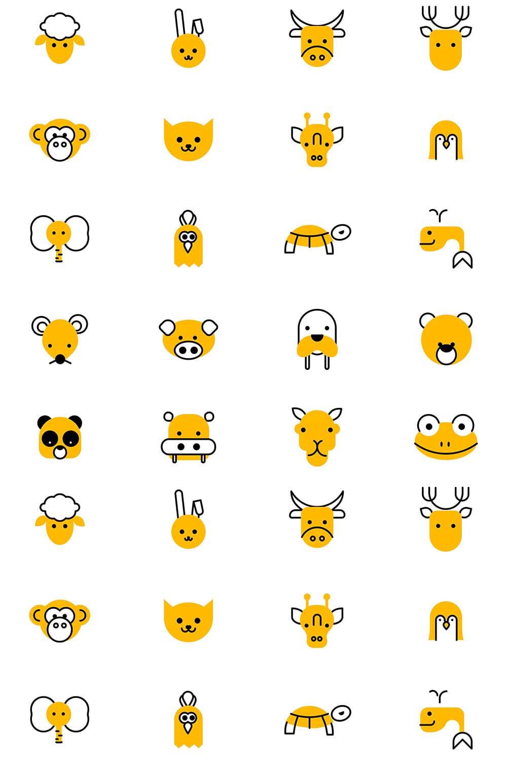 20 cute minimal animal icons set, picture for pinterest.