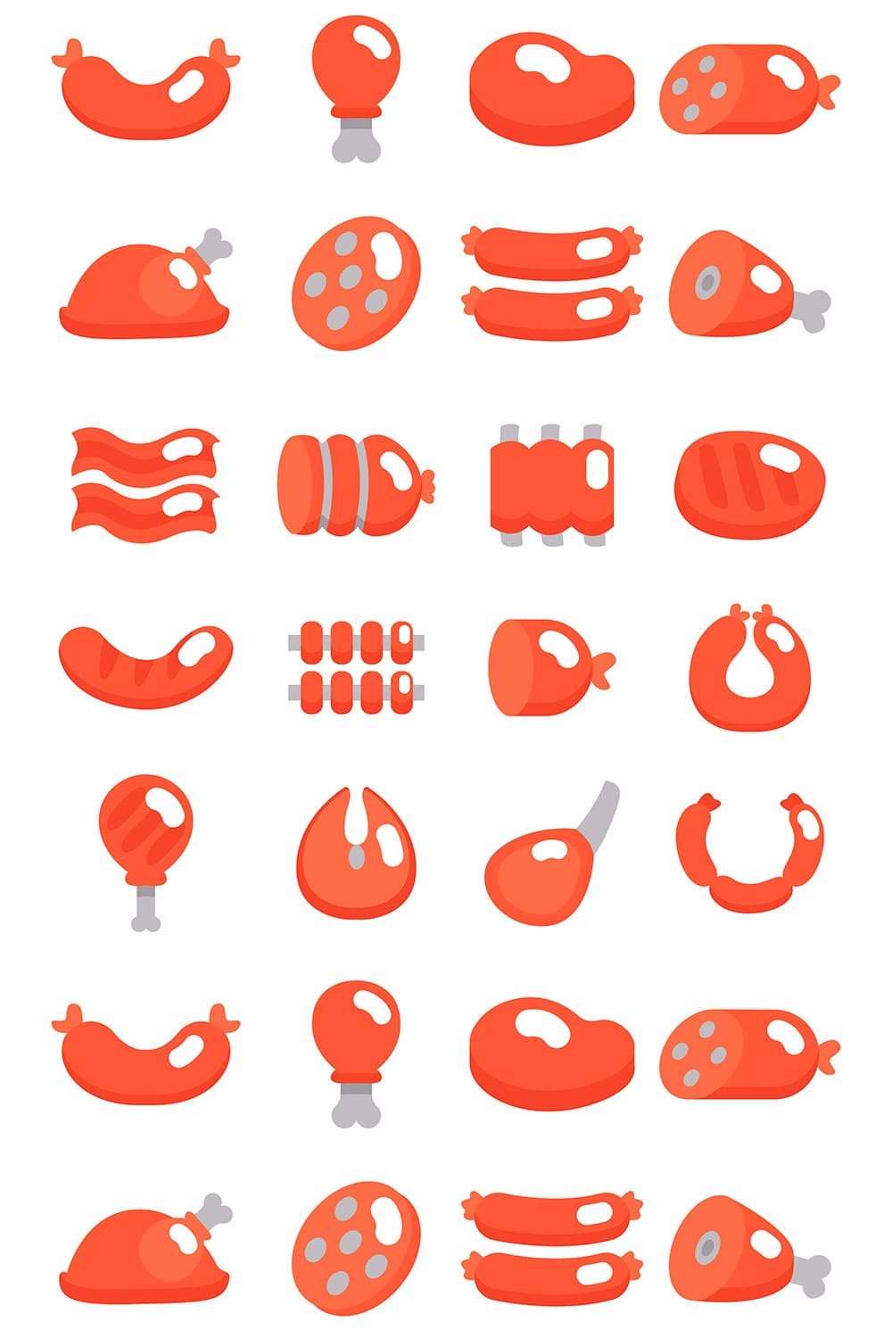 20 meat icons set, picture for pinterest.