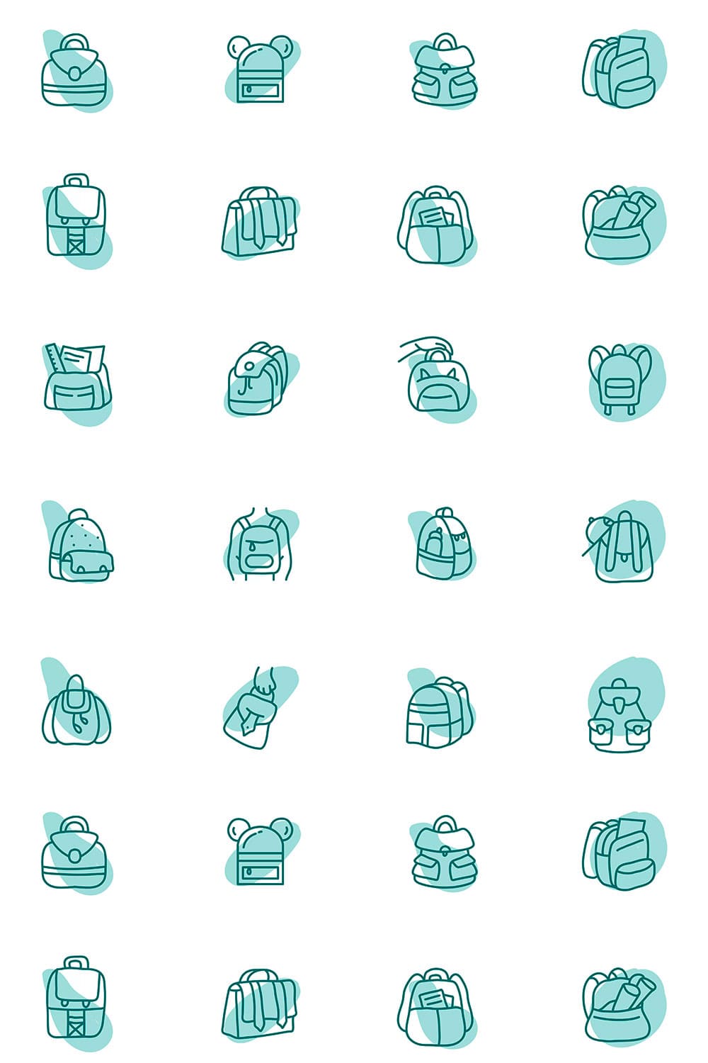 20 minimal backpack icons set, picture for pinterest.