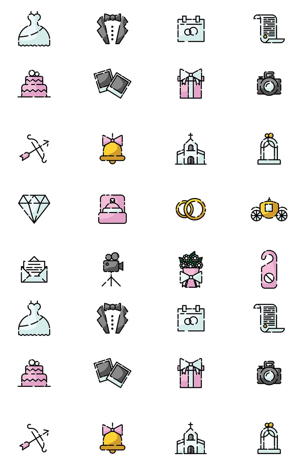 20 minimal wedding icons set, picture for pinterest.