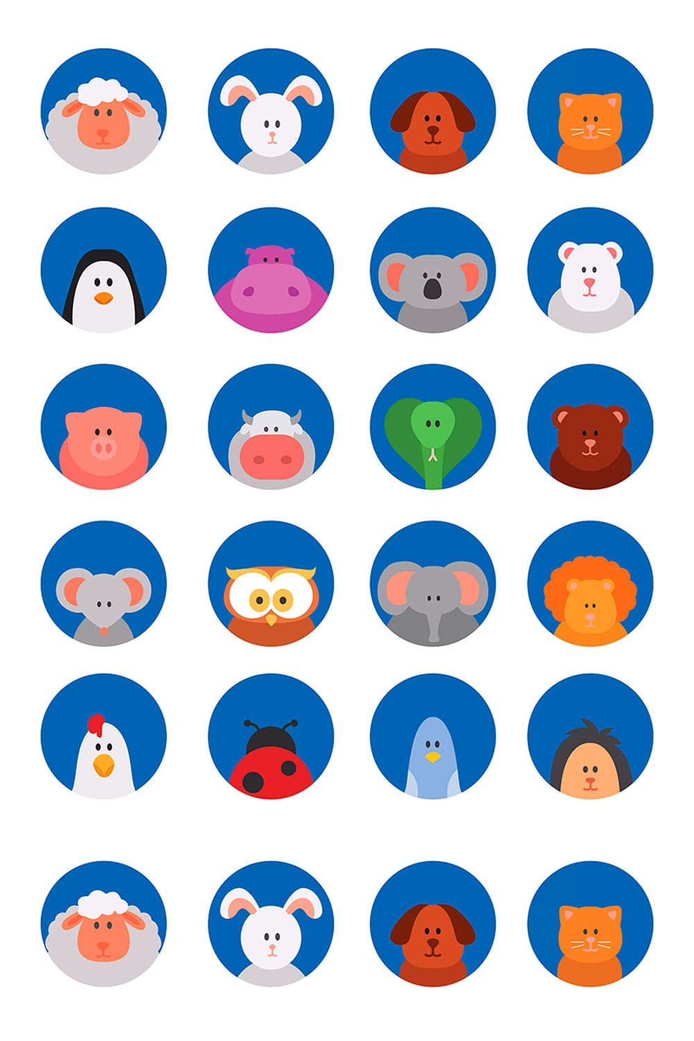 20 rounded animals icons, picture for pinterest.