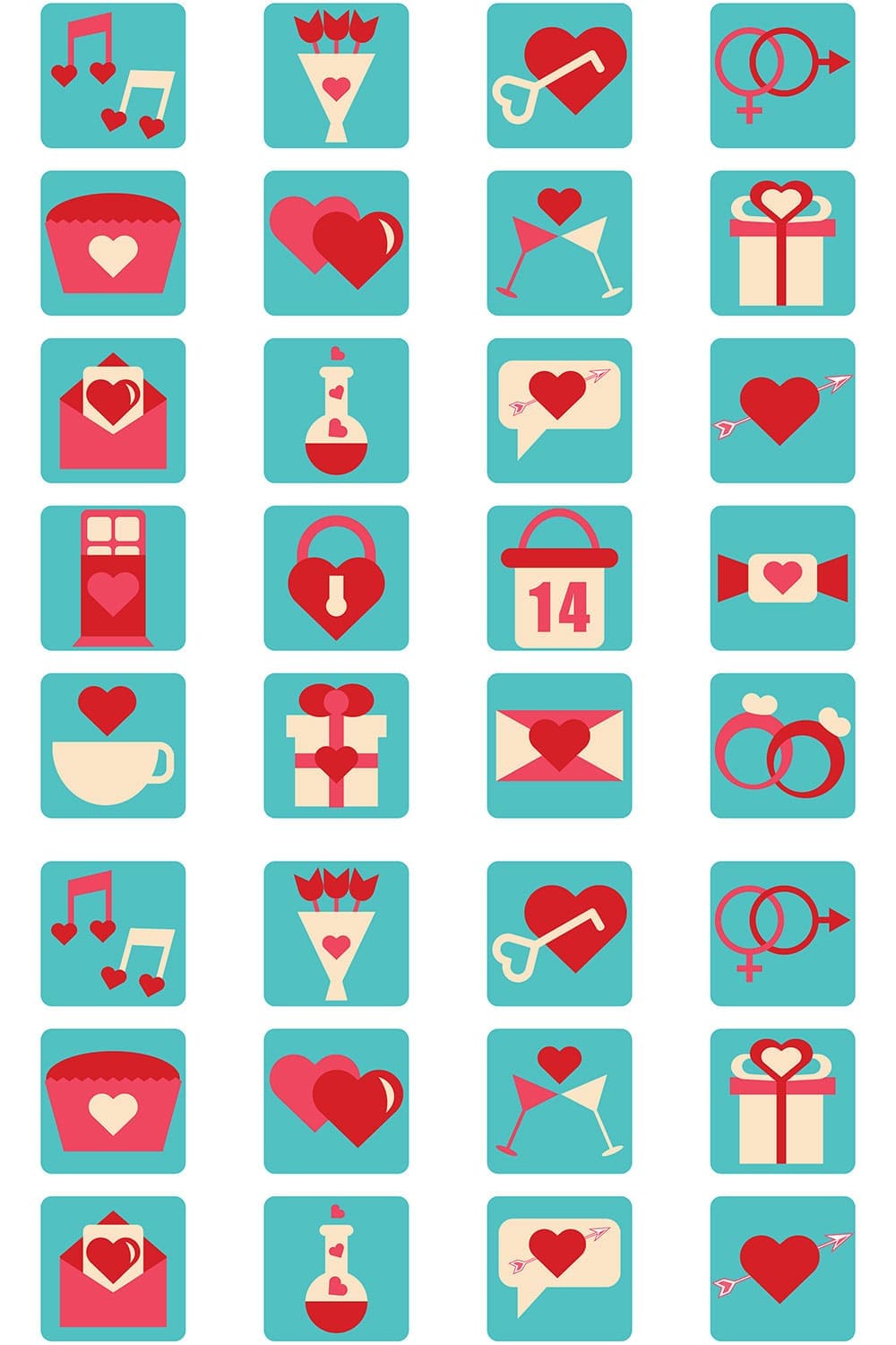 20 valentines day flat icons set, picture for pinterest.