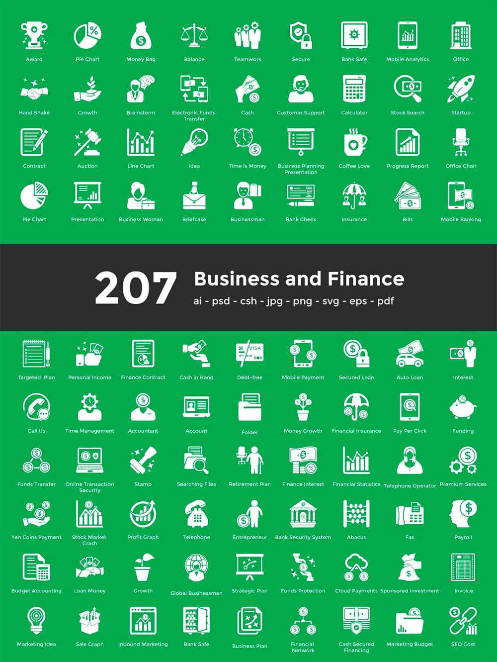207 business and finance icons, picture for pinterest.