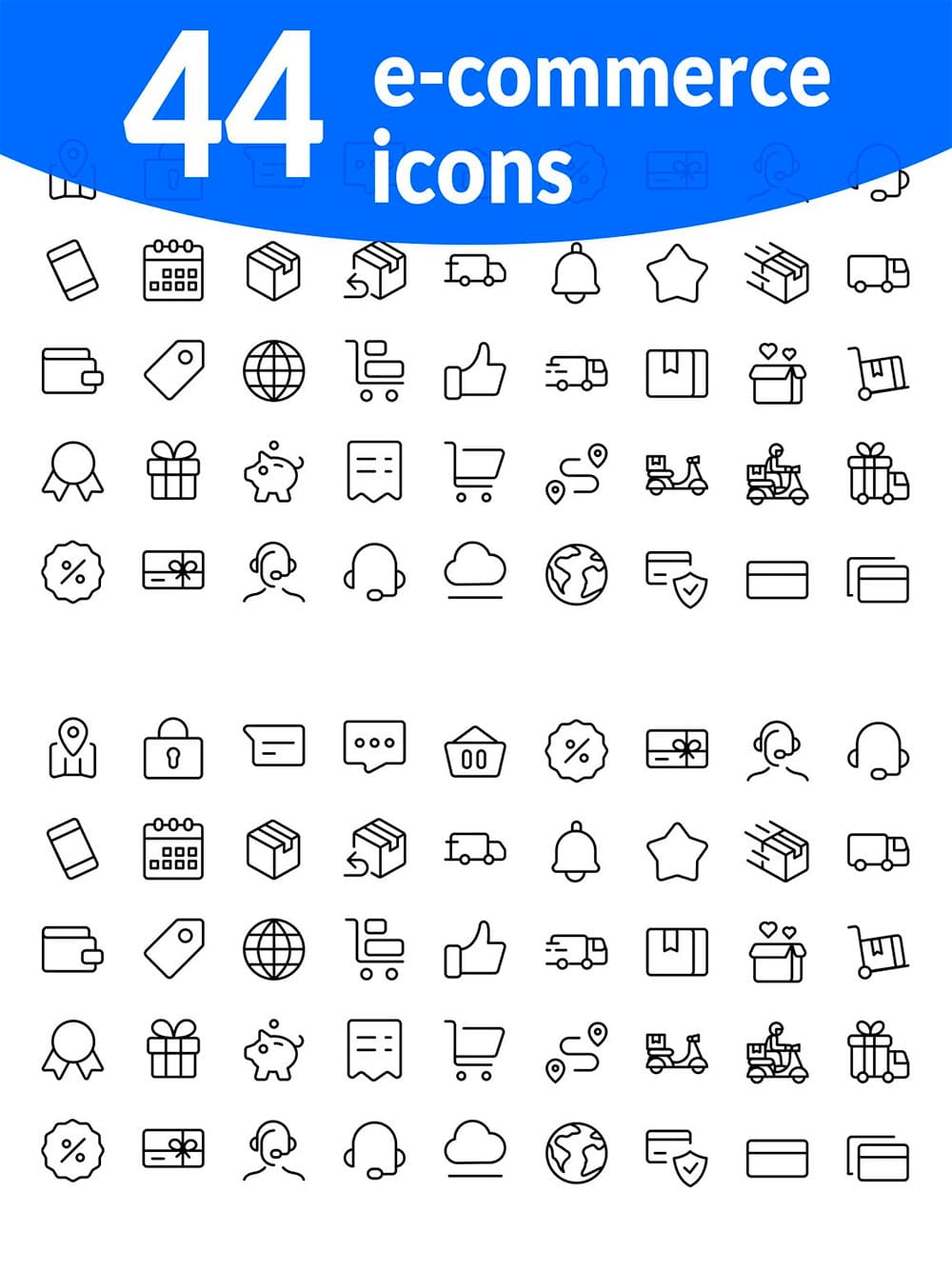 44 shoping and e-commerce icons, picture for pinterest.