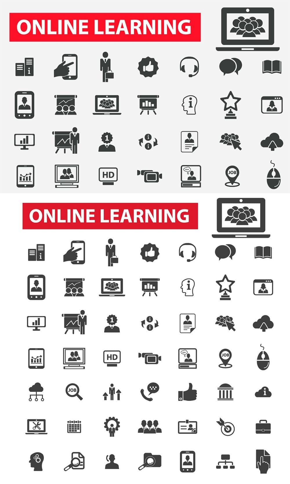 49 online learning icons, picture for pinterest.