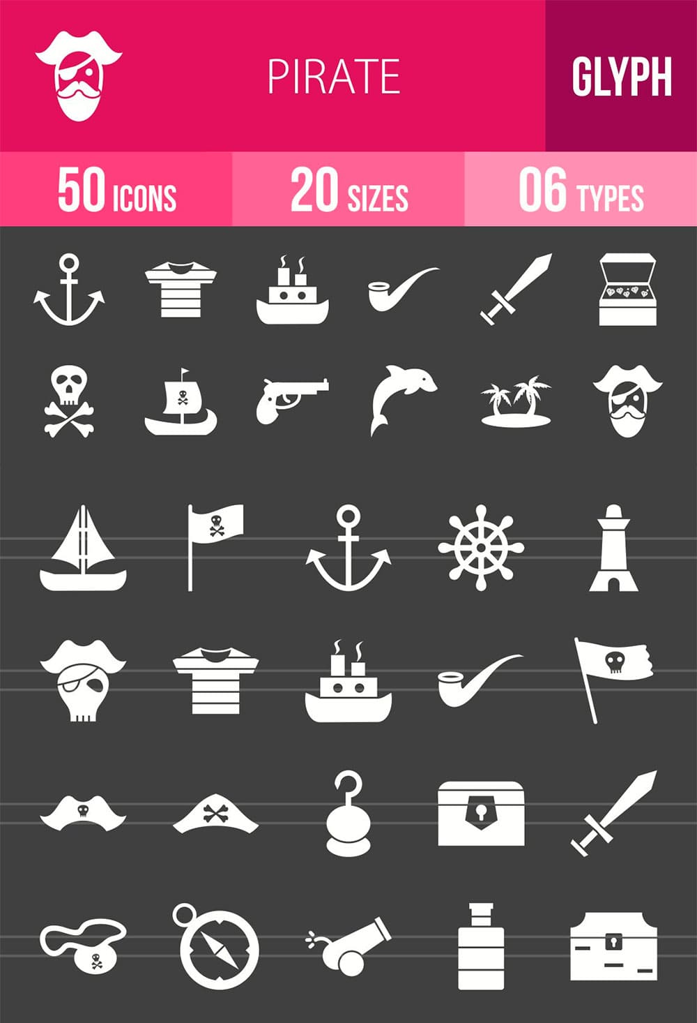 50 pirate glyph inverted icons, picture for pinterest.