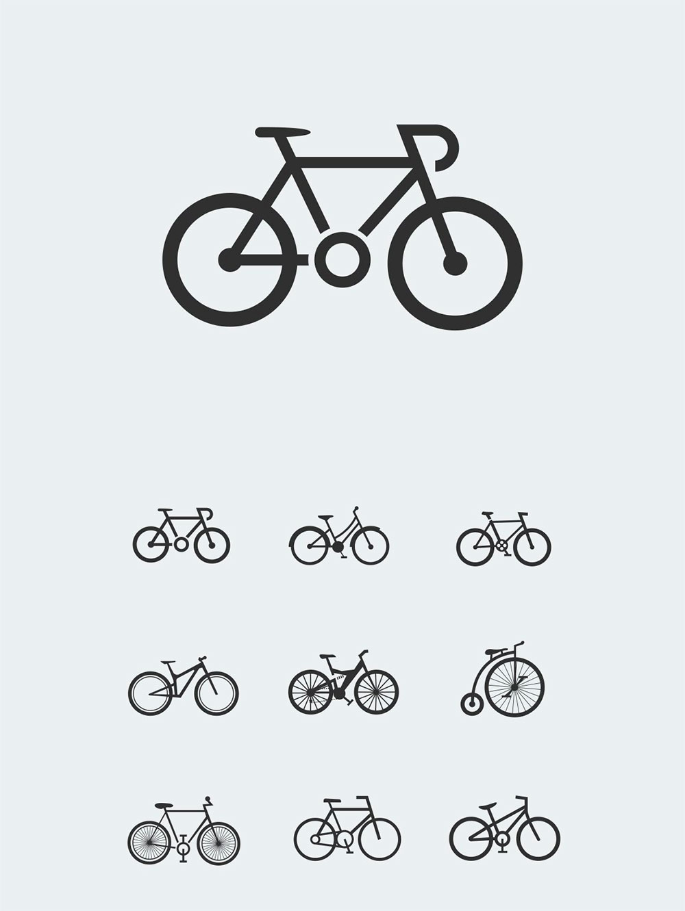 9 bicycle icons, picture for pinterest.