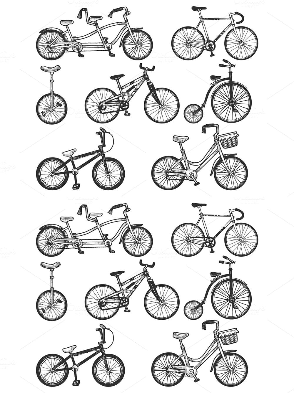 Bicycle set sketch engraving vector, picture for pinterest.