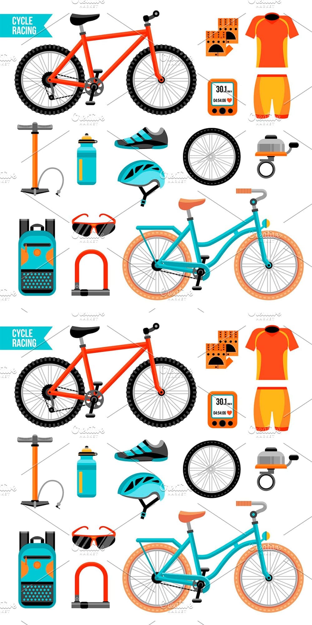 Bike and cycling accessories icons, picture for pinterest.