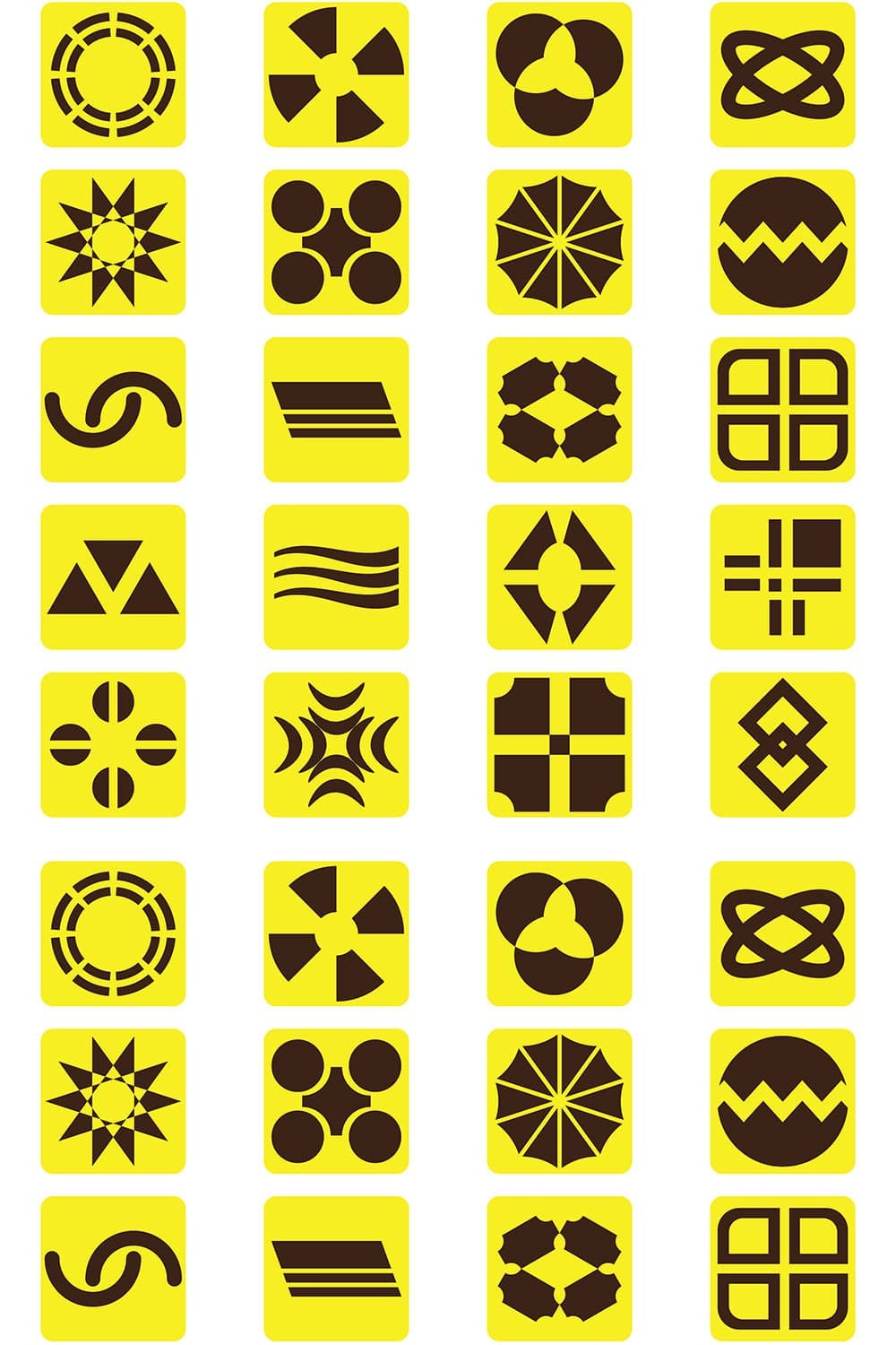 Black yellow absctract icons set, picture for pinterest.