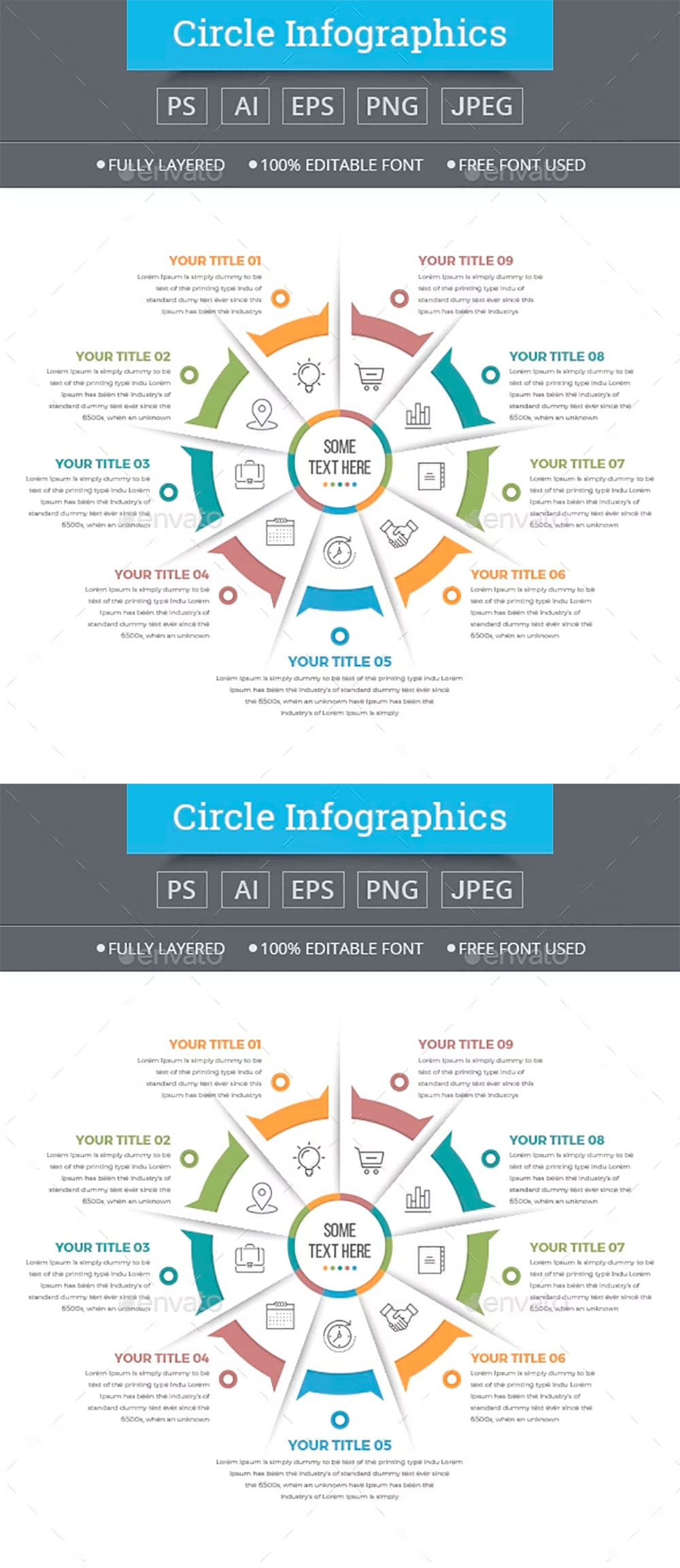 Business circle infographics with 09 steps, picture for pinterest.