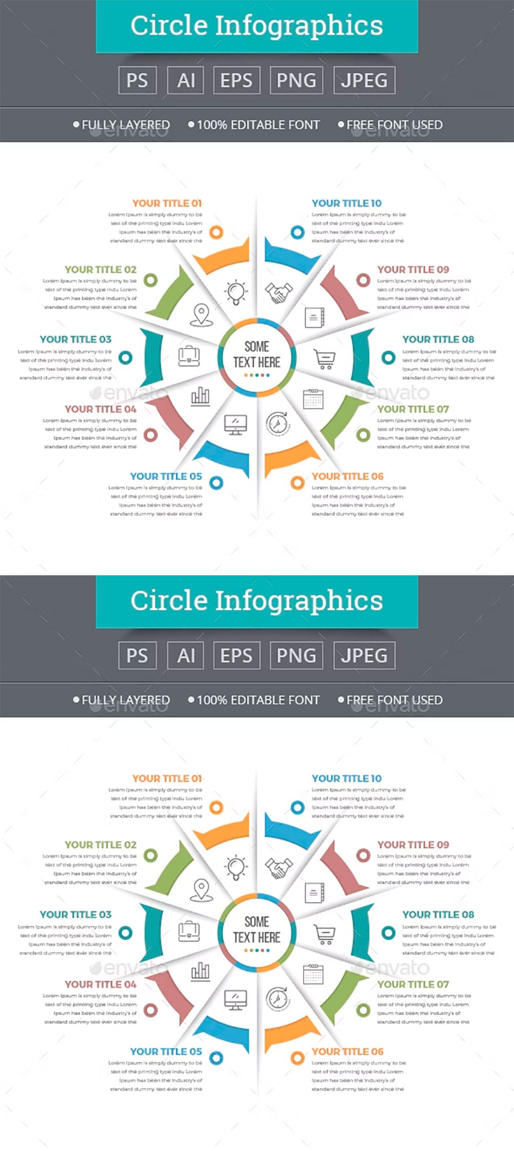 Business circle infographics with 10 steps, picture for pinterest.