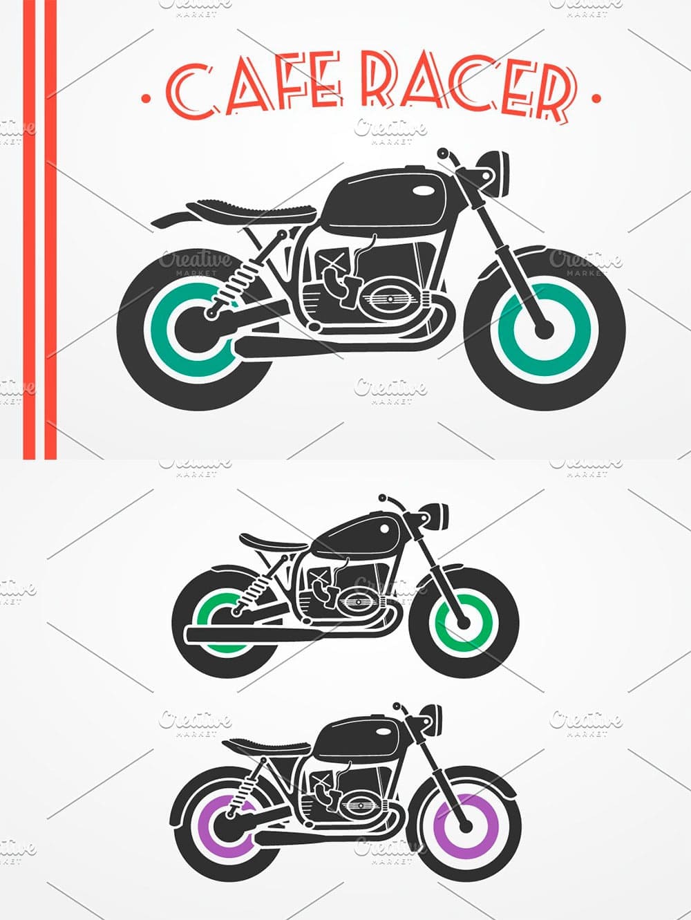 Cafe racer motorcycle set, picture for pinterest.