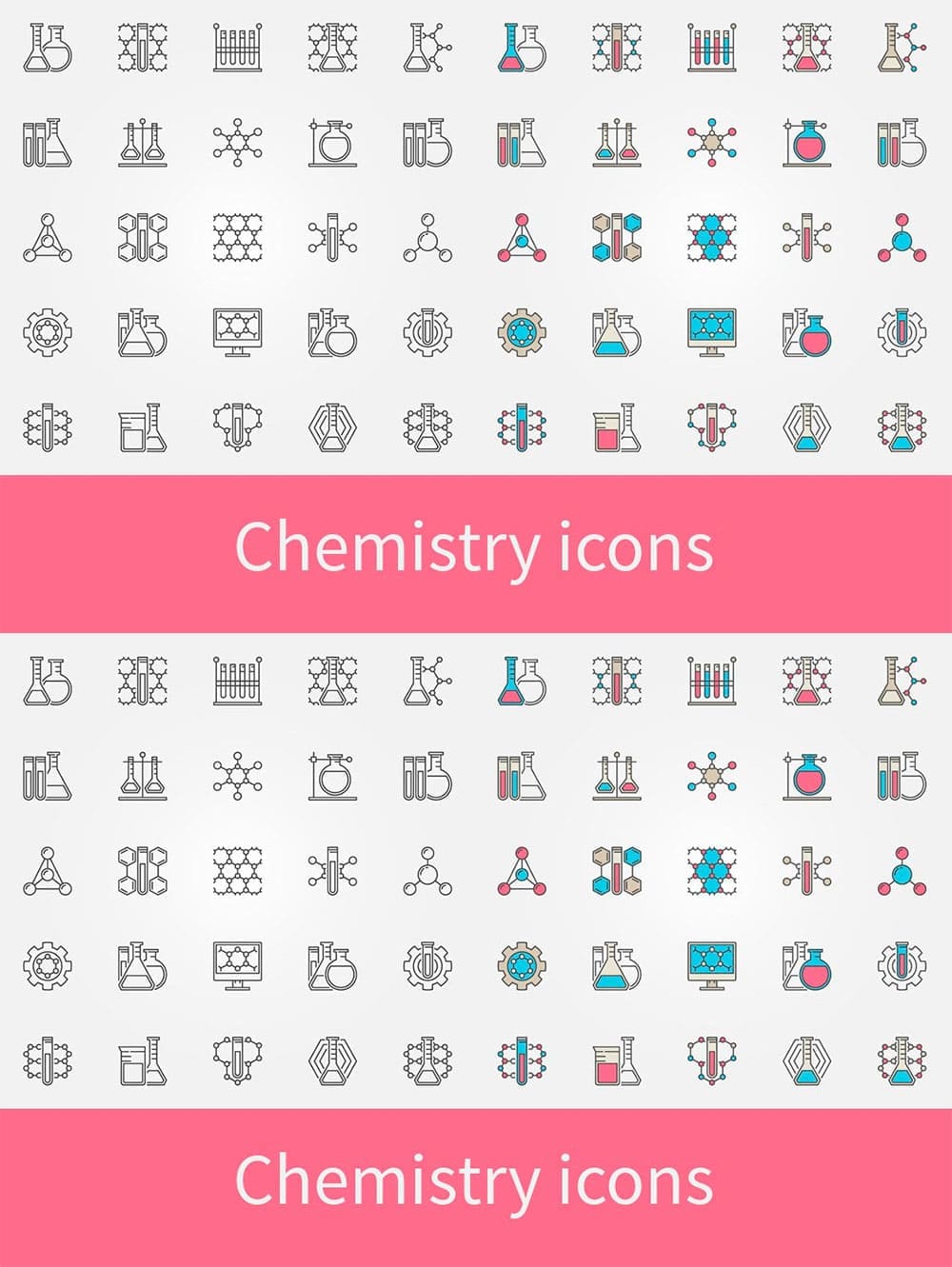 Chemistry icons, picture for pinterest.