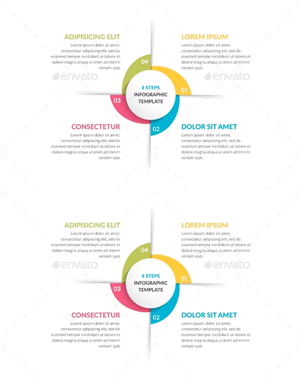 Circle infographics with four elements, picture for pinterest.