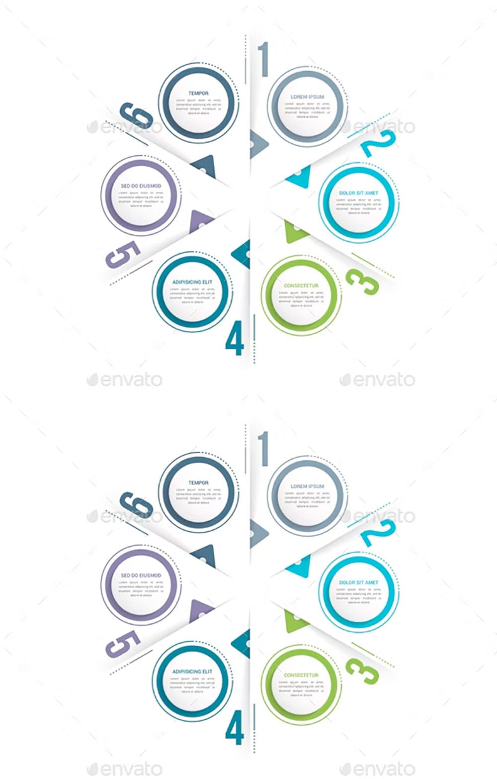 Circle infographics with six elements, picture for pinterest.