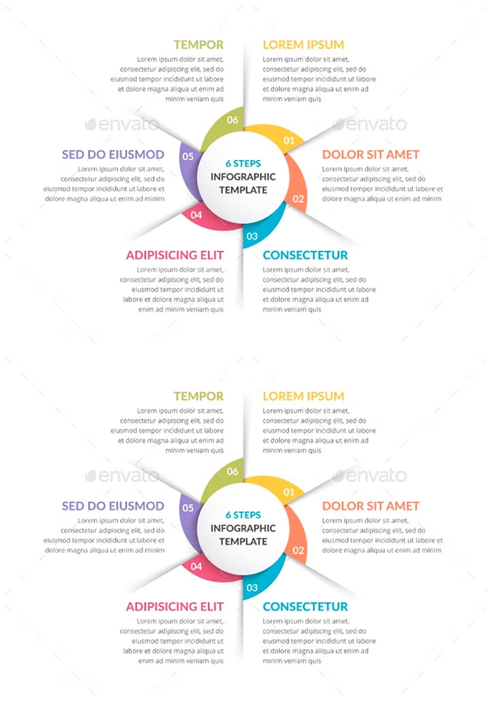 Circle infographics with six elements, picture for pinterest.