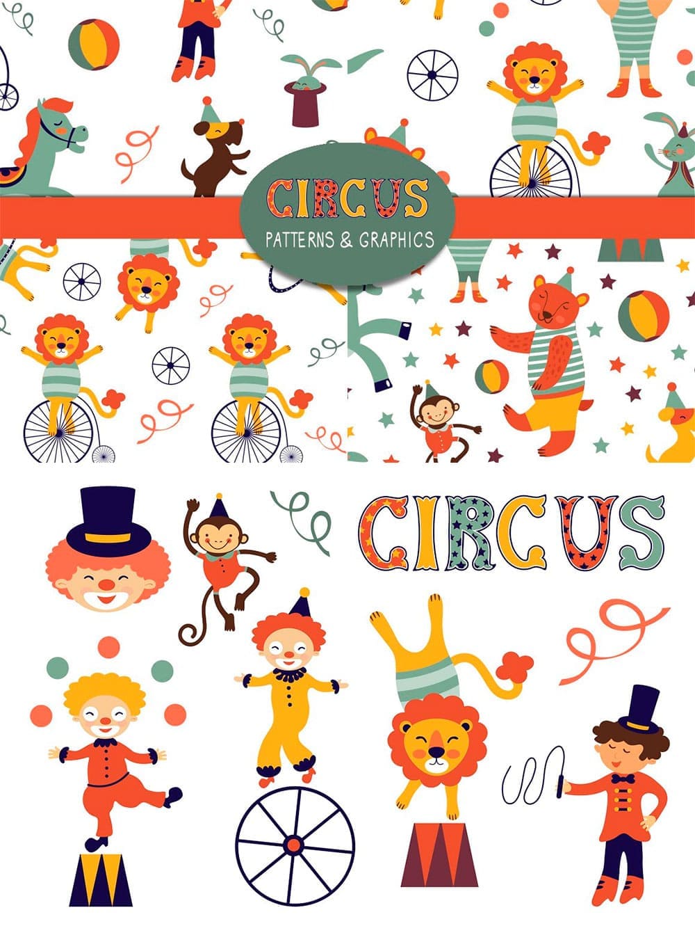 Circus graphics and patterns, picture for pinterest.