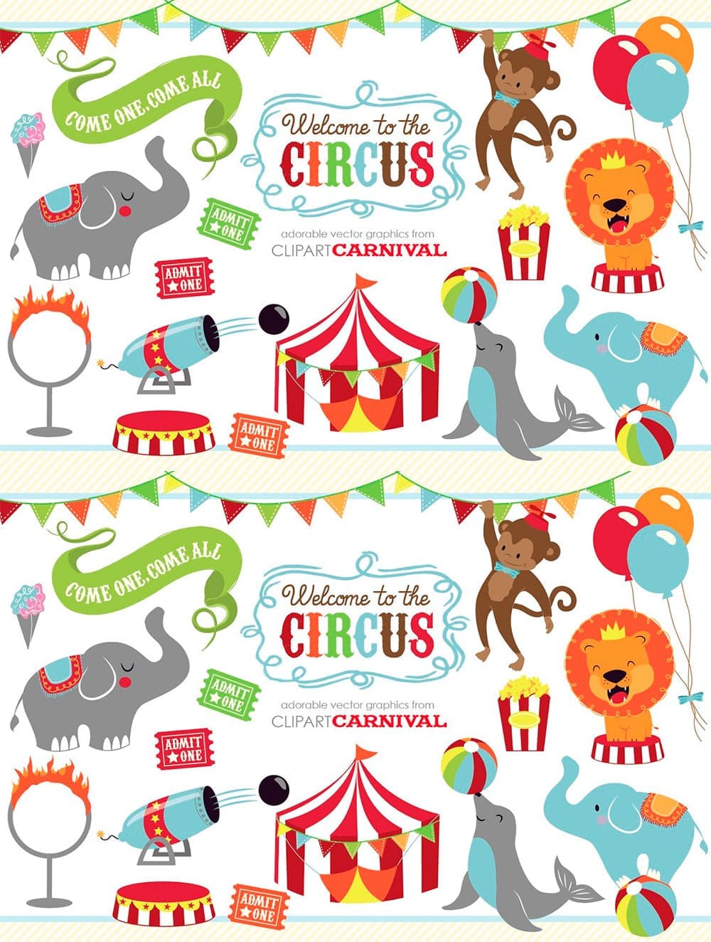 Cute baby circus animals clipart, picture for pinterest.