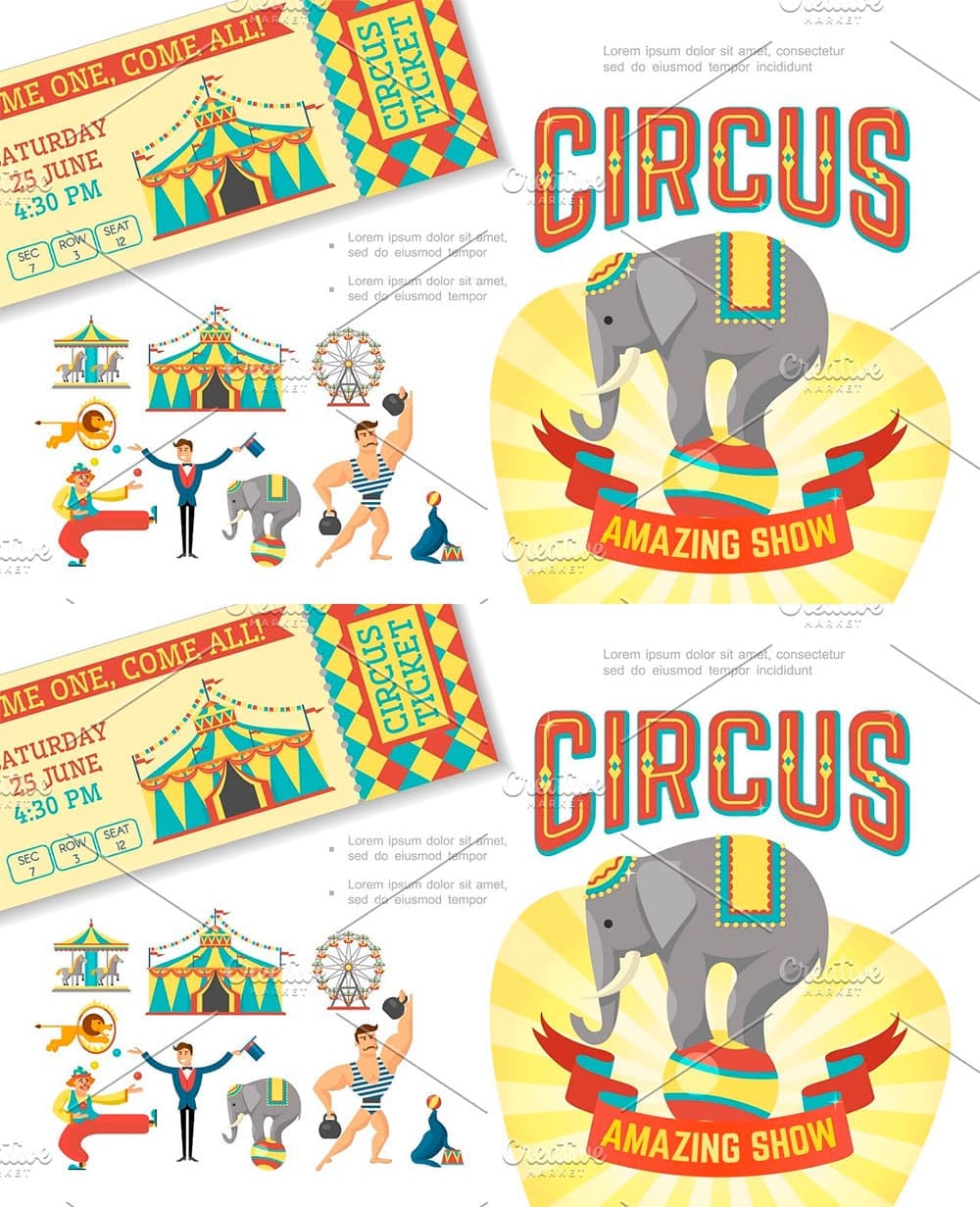 Flat circus show concept, picture for pinterest.