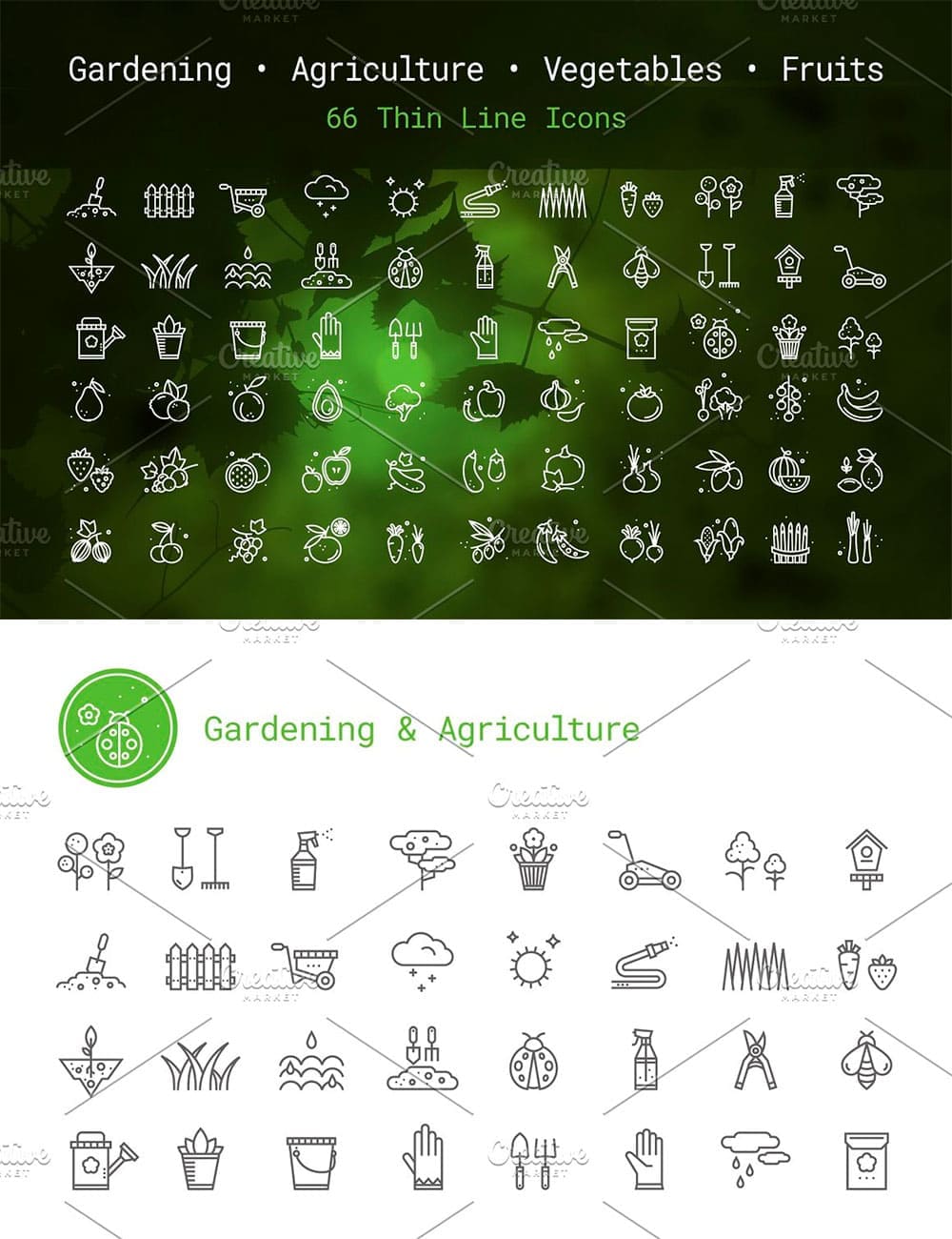 Gardening agriculture linear icons, picture for pinterest.