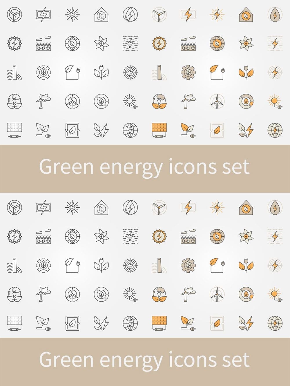Green energy icons set, picture for pinterest.