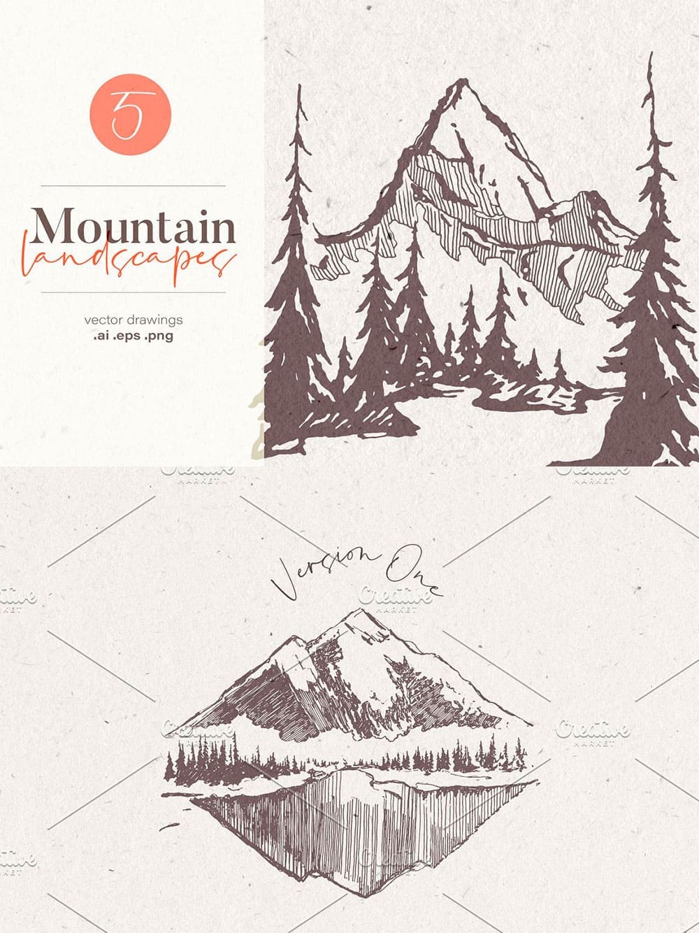 Hand drawn mountain landscapes, picture for pinterest.