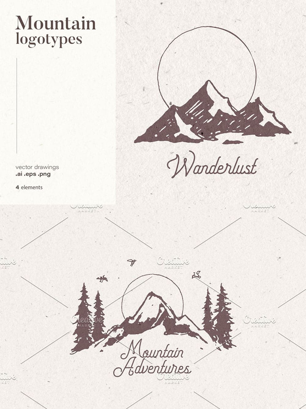 Hand drawn mountain logos, picture for pinterest.