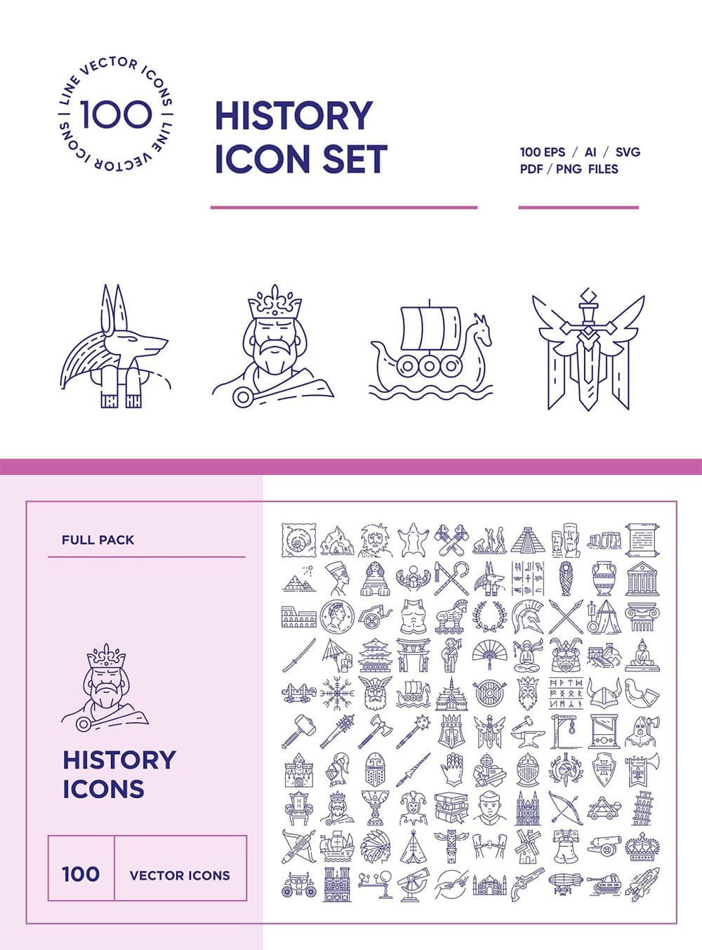 History line icon set, picture for pinterest.