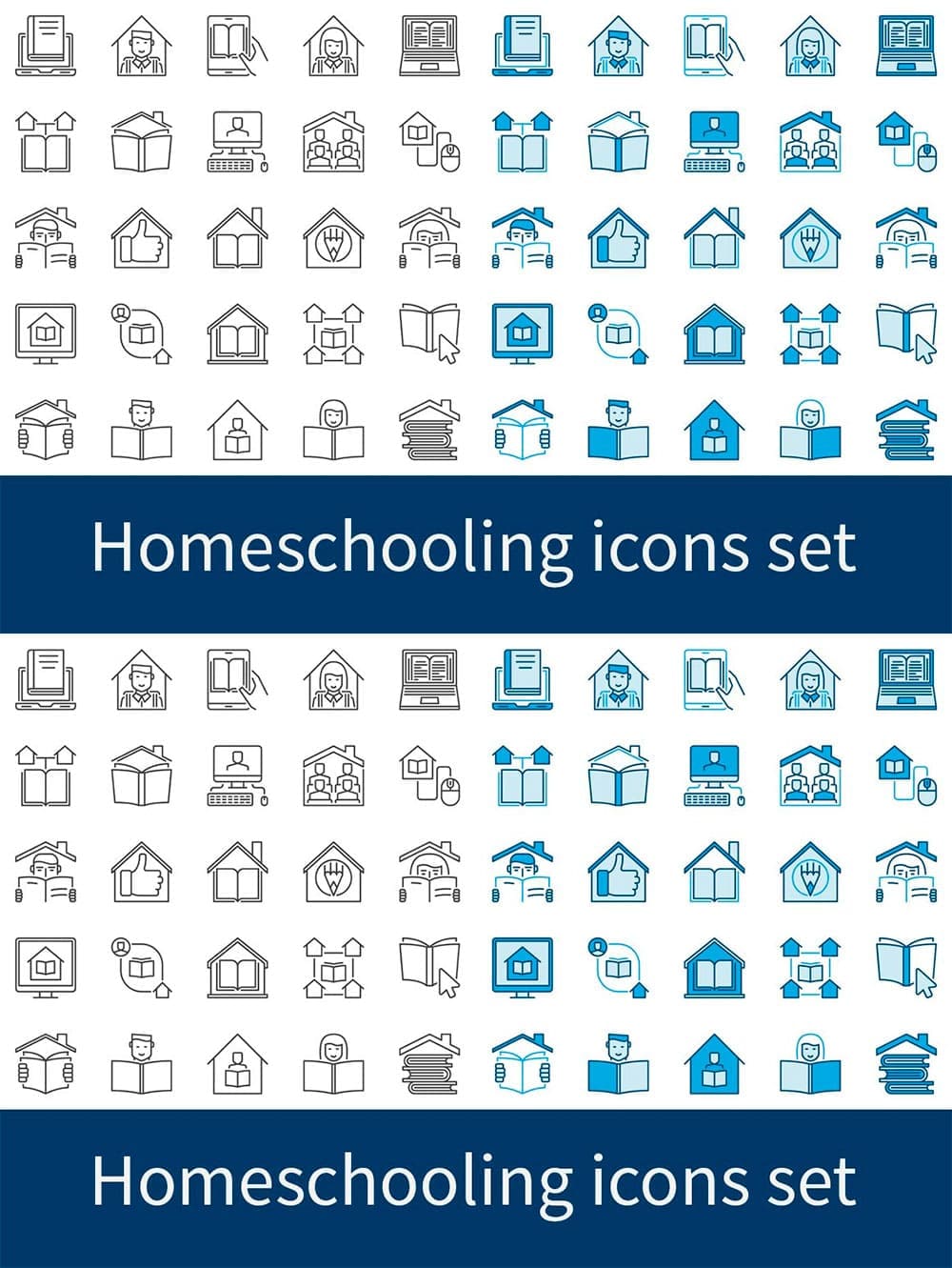 Homeschooling icons set, picture for pinterest.
