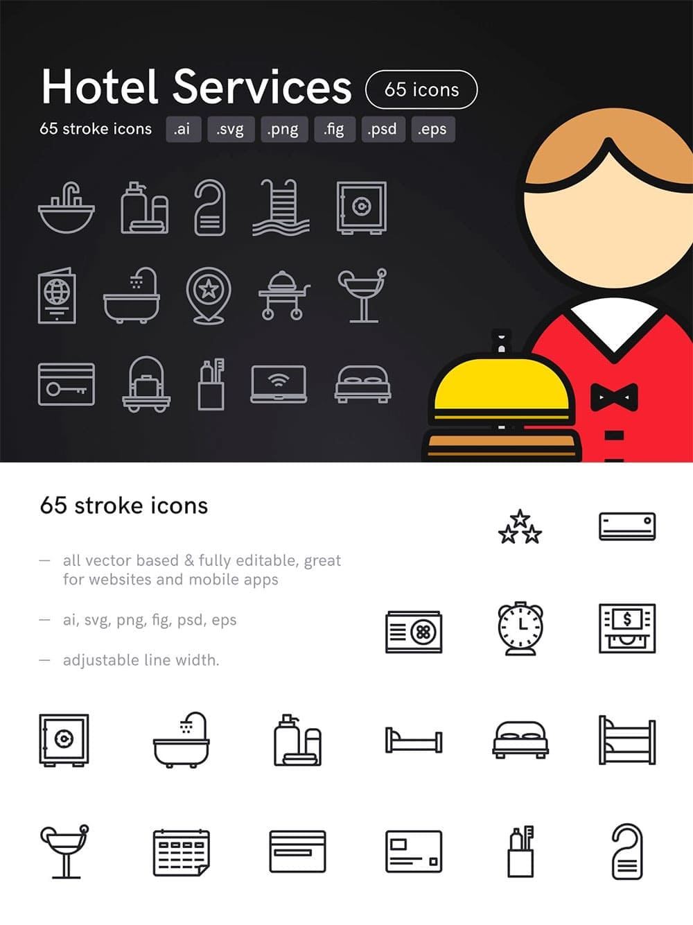 Hotel services icons, picture for pinterest.